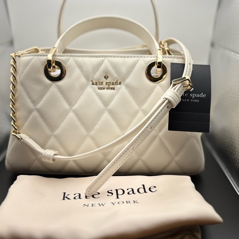 kate spade Quilted Cream Leather Satchel with Gold Hardware